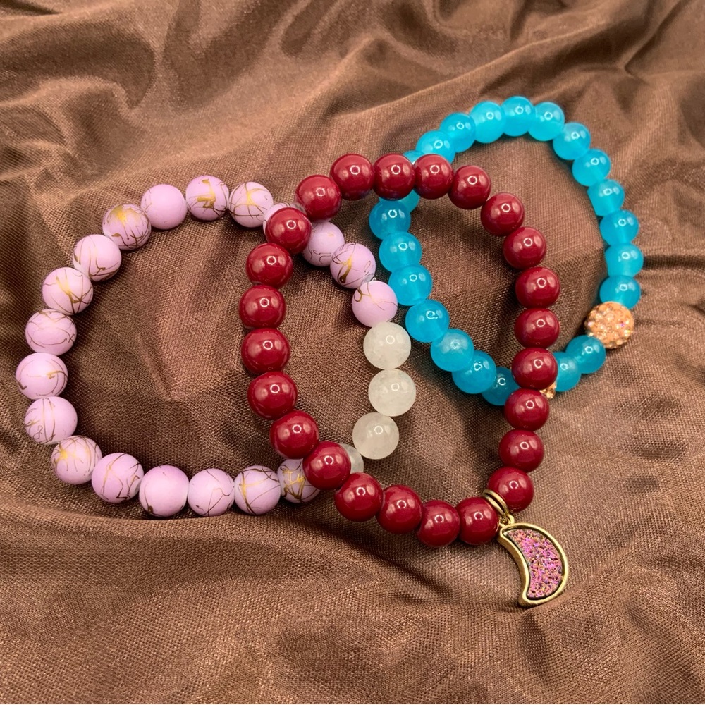 Set of 3 Handmade Bracelets 3 Beaded Stretch Bracelets